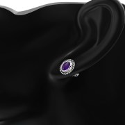 Medium Oval Amethyst Stone Stud Silver Earrings, e335